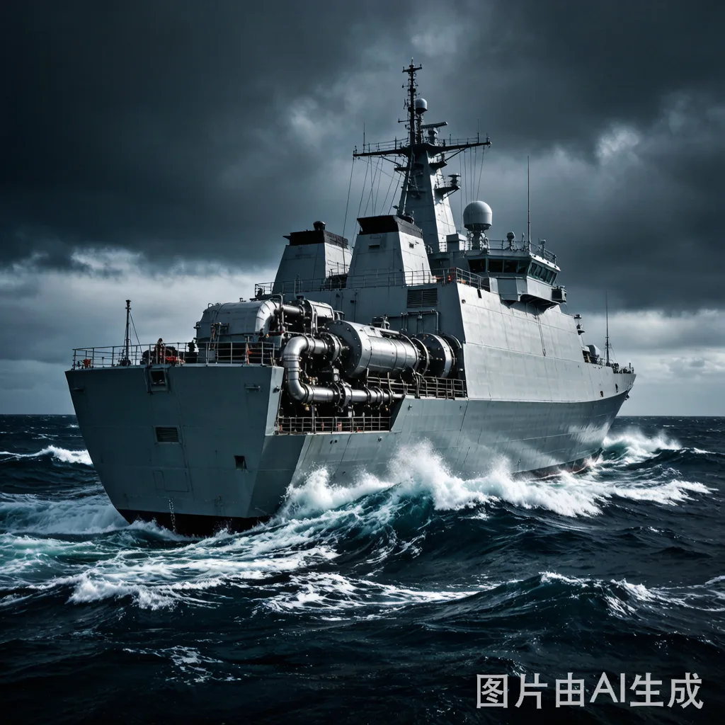 Naval vessel with gas turbine propulsion system at sea
