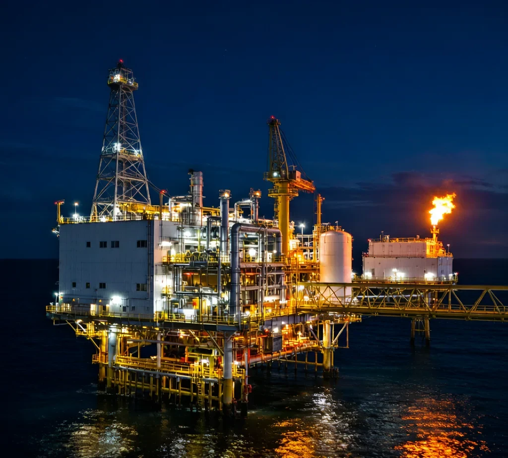 Offshore oil and gas platform with gas turbine generators